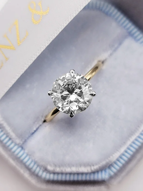 Ladies engagement rings Valentine’s Day-2.71 Carats Lab Grown Round Brilliant Cut Two Tone Solitaire Hidden Halo Diamond Engagement Ring