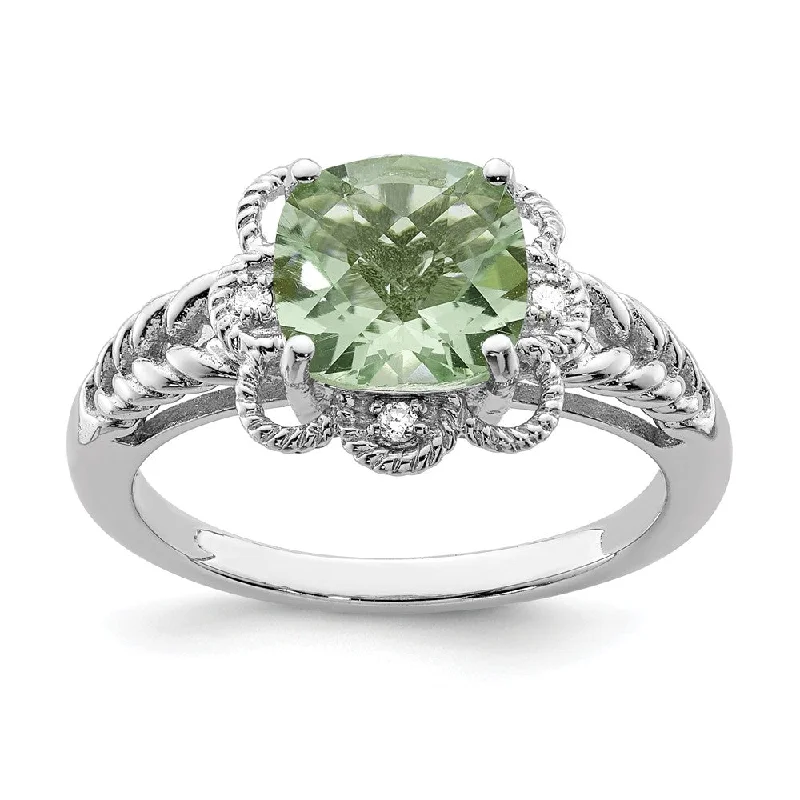 Ladies ring sister matching-Green Quartz & .04 Ctw Diamond Scalloped Sterling Silver Ring