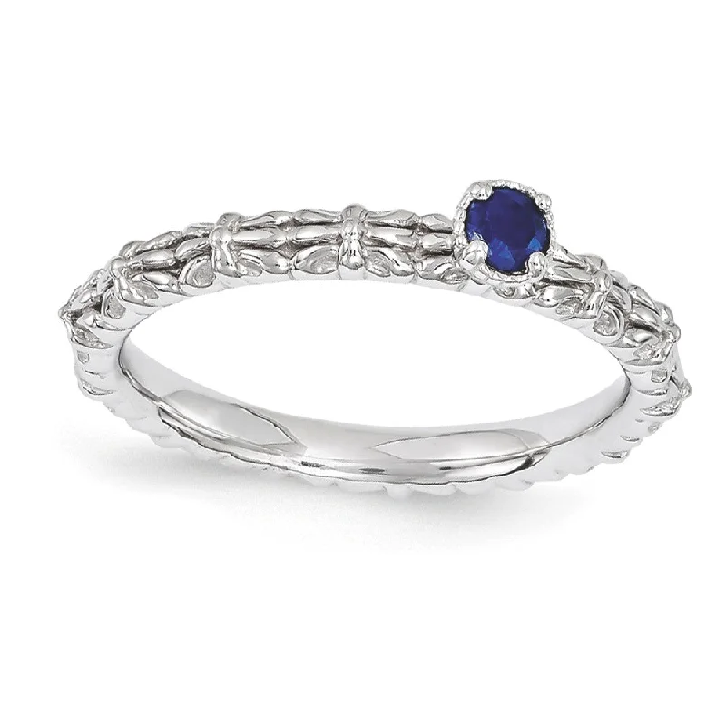 Ladies ring physical stores-Sterling Silver Stackable Created Sapphire Round One Stone Ring