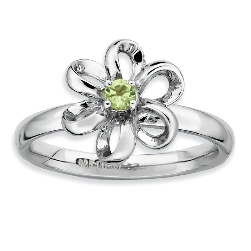 Ladies ring elegant charm-Silver Stackable 12mm .12 Carat Peridot Flower Ring