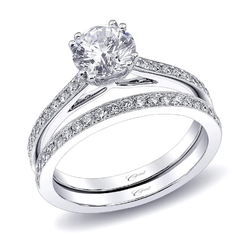 Ladies engagement rings pear cut-14K White Gold Diamond Milgrain Semi Mount Engagement Ring