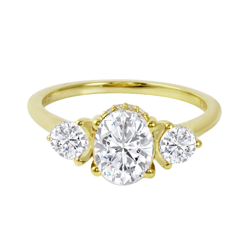 Ladies engagement rings proposal ideas-Trio Oval and Round Diamond Engagement Ring