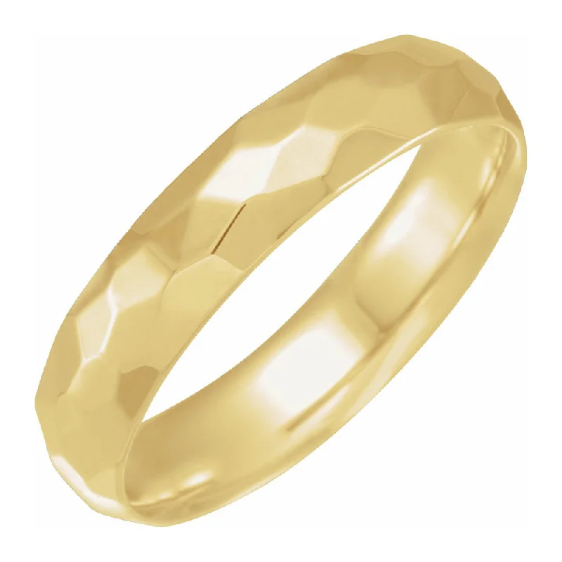 Ladies ring buying tips-5mm 14K Yellow Gold Hammered Comfort Fit Band