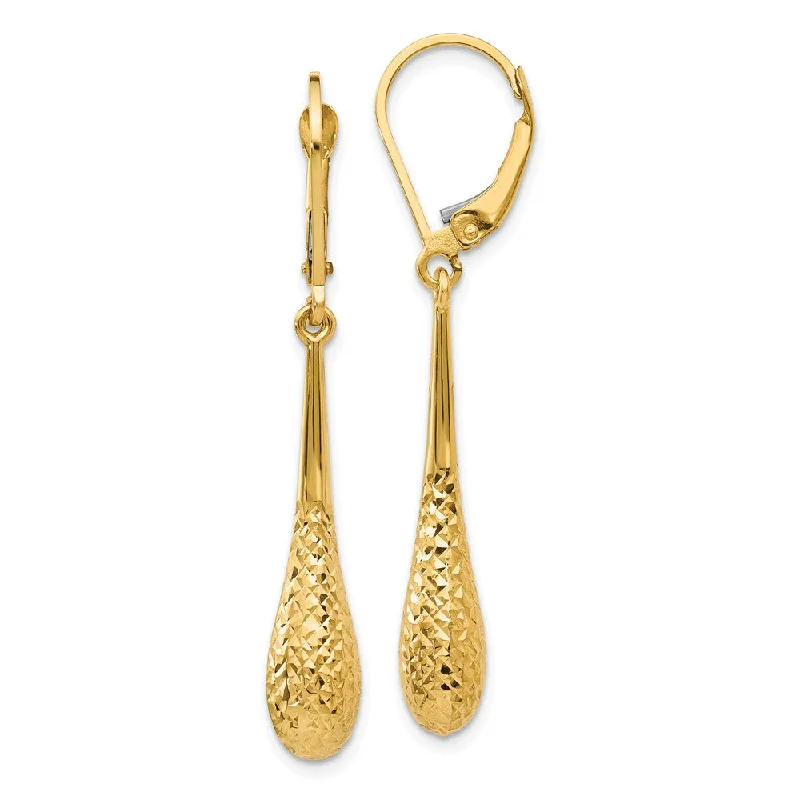 Ladies earrings social media trends-Diamond Cut Teardrop Lever Back Earrings in 14k Yellow Gold, 44mm