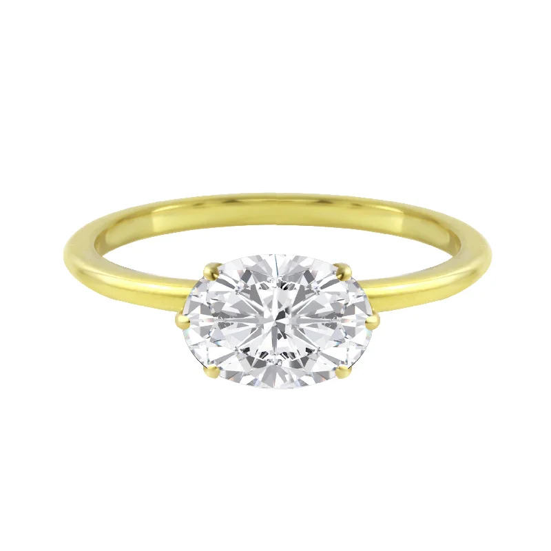 Ladies engagement rings modern flair-East-West Oval Diamond Six Prong Solitaire Engagement Ring