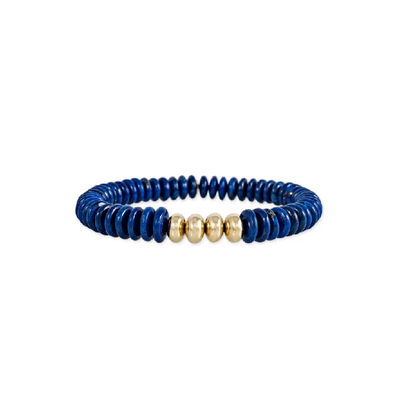 Ladies bracelets light luxury-4 GOLD BEADS + LAPIS BEADED STRETCH BRACELET