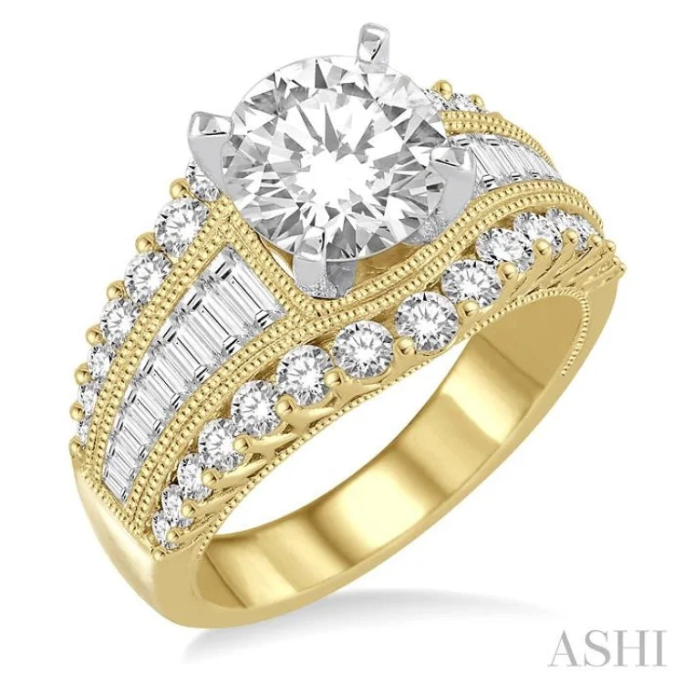 Ladies engagement rings trendy looks-1 1/2 Ctw Diamond Semi-mount Engagement Ring in 14K Yellow and White Gold