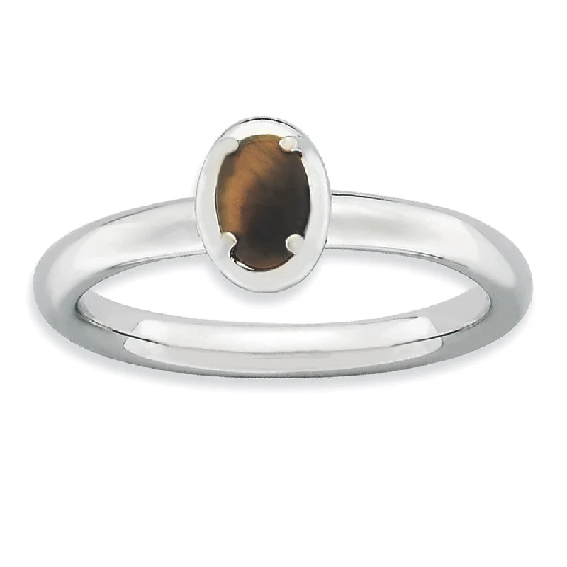 Ladies ring punk elements-Sterling Silver Stackable Tiger's Eye 2.25mm Ring