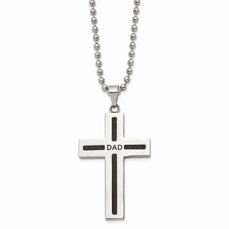 Ladies necklaces proposal gifts-Stainless Steel Polished Black IP Cable Dad Cross Necklace