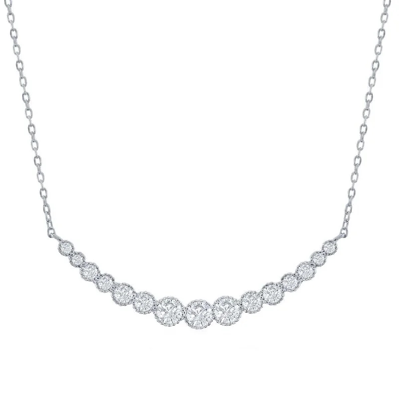 Ladies necklaces vintage charm-Classic Women's Necklace - Sterling Silver Graduating Round CZ | M-6965