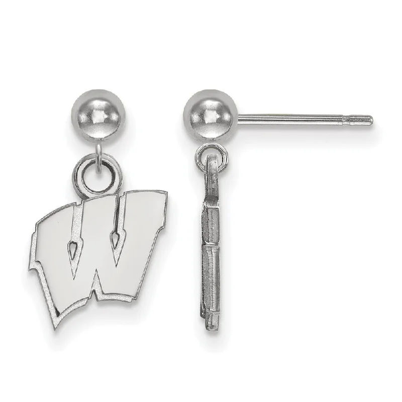 Ladies earrings sterling silver-14k White Gold University of Wisconsin Ball Dangle Earrings