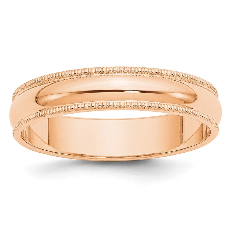 Ladies ring custom options-5mm 10K Rose, White, or Yellow Gold Half Round Milgrain Standard Band