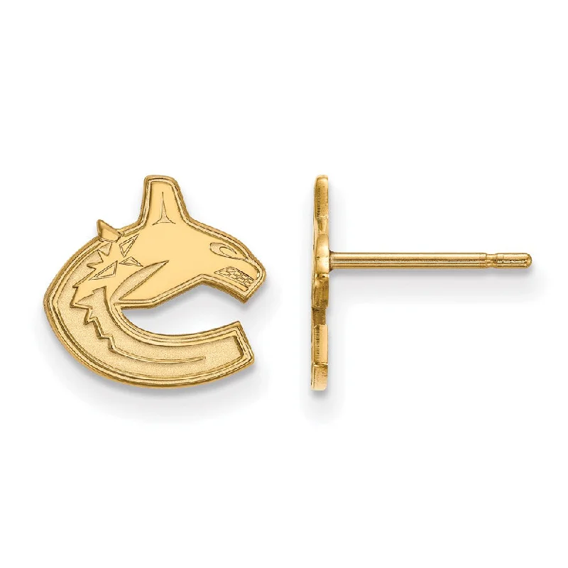 Ladies earrings floral designs-SS 14k Yellow Gold Plated NHL Vancouver Canucks XS Post Earrings