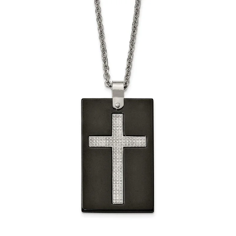 Ladies necklaces minimalist trend-Stainless Steel Polished Black Ceramic CZ Cross Necklace