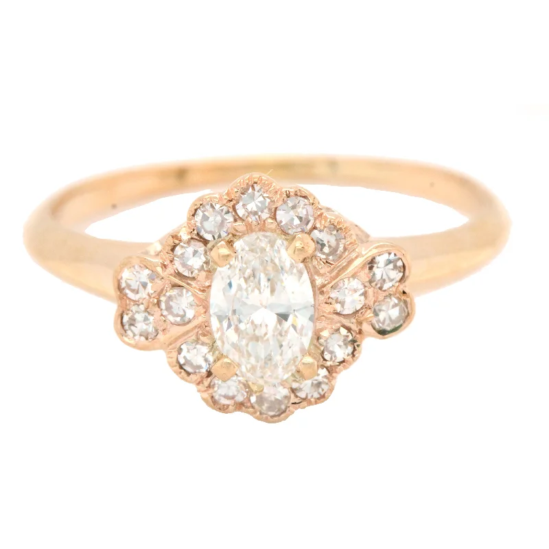 Ladies engagement rings holiday proposals-Vintage 14k Rose Gold 0.67ctw Diamond Halo Engagement Ring