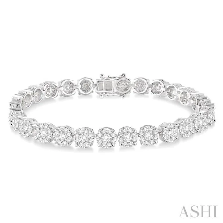 Ladies bracelets handmade crafts-7 Ctw Round Cut Diamond Lovebright Bracelet in 14K White Gold