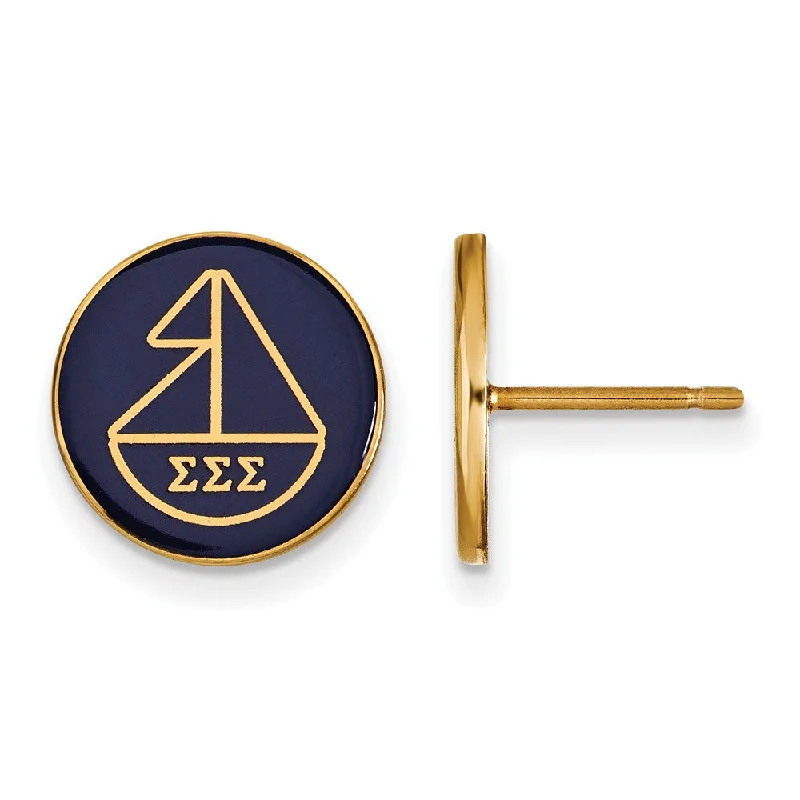 Ladies earrings statement pieces-14K Plated Silver Sigma Sigma Sigma Enamel Sailboat Post Earrings