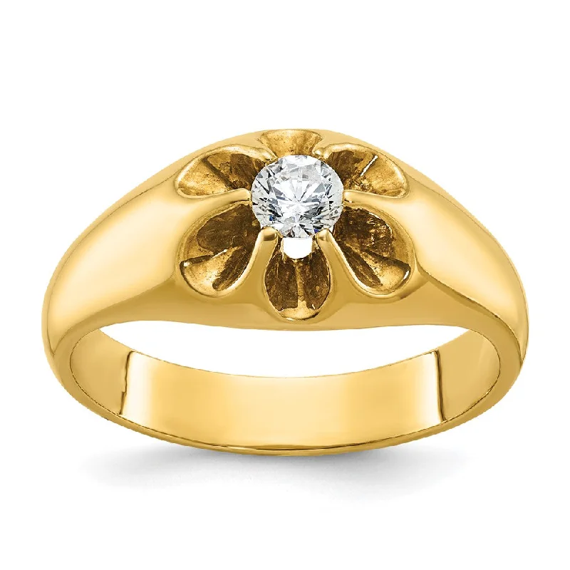 Ladies ring group custom-14K Yellow Gold & 1/4 Ct Diamond Flower Tapered Band