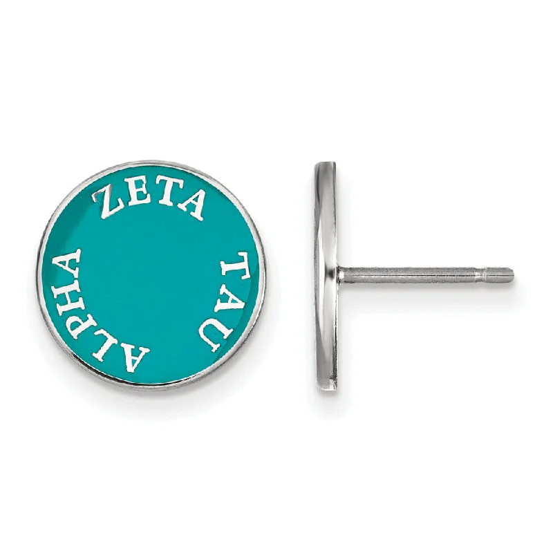 Ladies earrings top brands-Sterling Silver & Blue-Green Enamel Zeta Tau Alpha Post Earrings