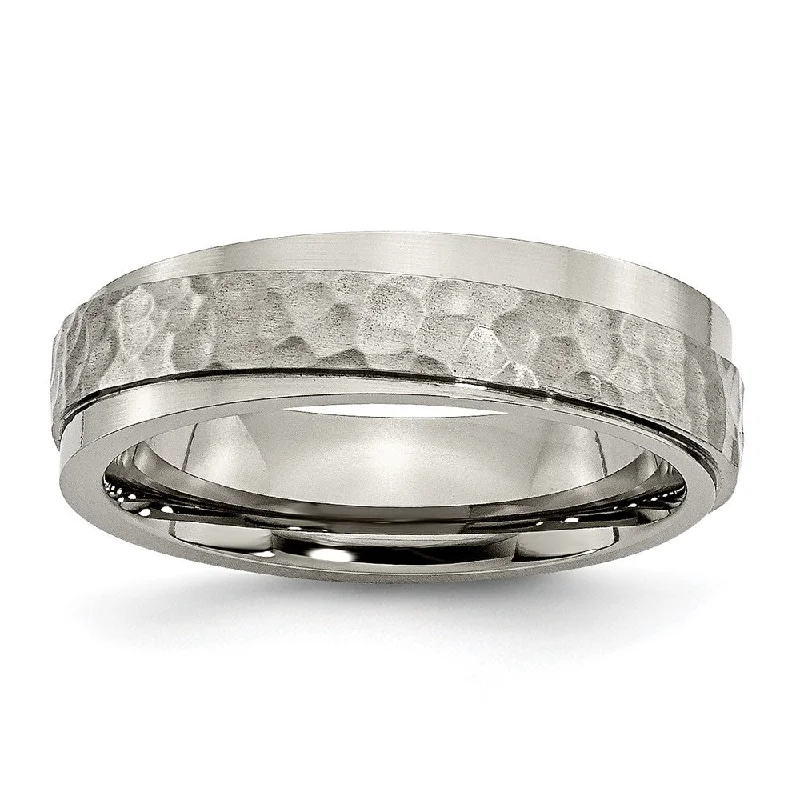 Ladies ring sale events-6mm Titanium Hammered Ridged Edge Comfort Fit Band