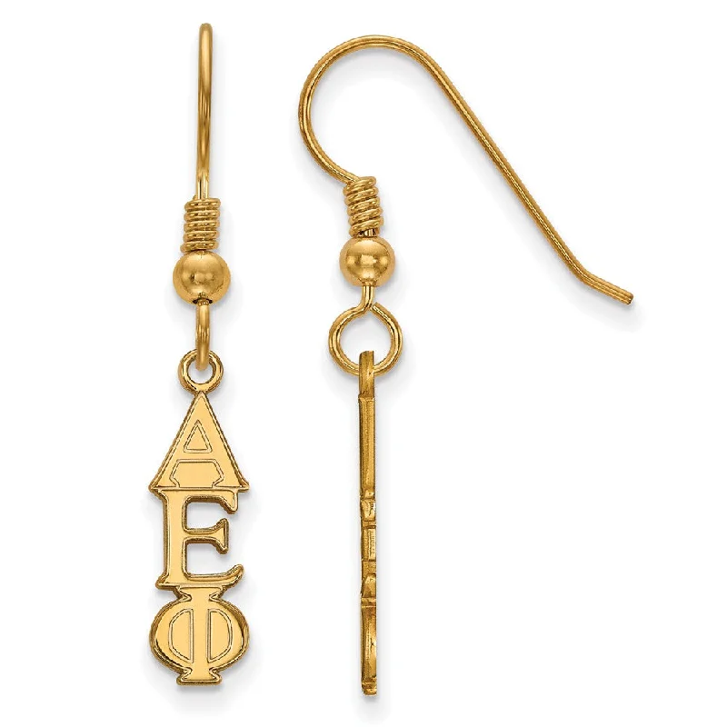 Ladies earrings sale events-14K Plated Silver Small Alpha Epsilon Phi Dangle Earrings