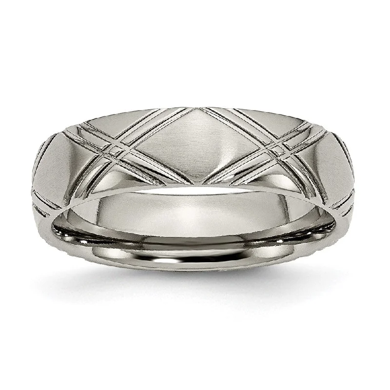 Ladies ring ring finger-6mm Titanium Brushed & Polished Crisscross Standard Fit Band