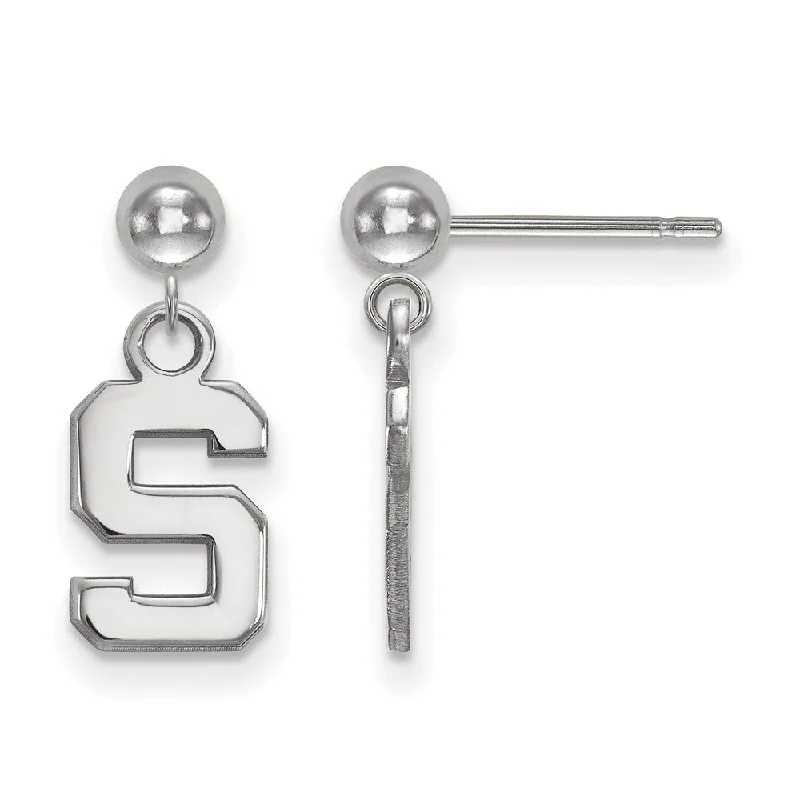 Ladies earrings sister pairs-14k White Gold Michigan State University Ball Dangle Earrings