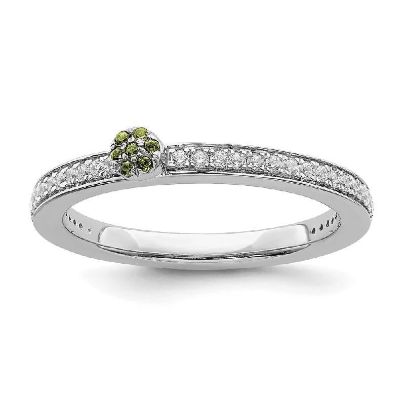 Ladies ring animal theme-14k White Gold, Peridot & 1/8 Ctw Diamond Stackable Ring