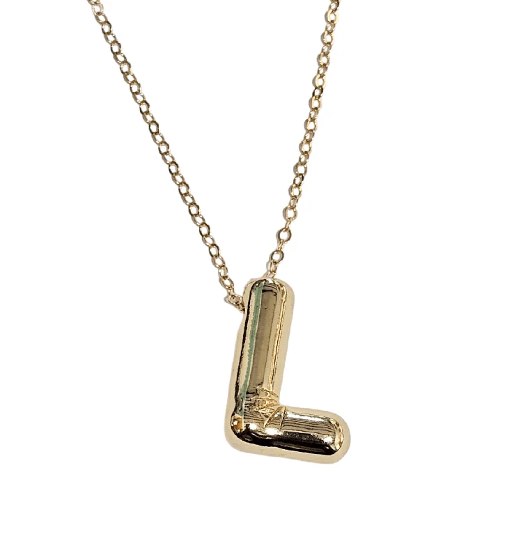 Ladies necklaces cleaning tips-Bubble Letter 18kt Gold Plate Necklace