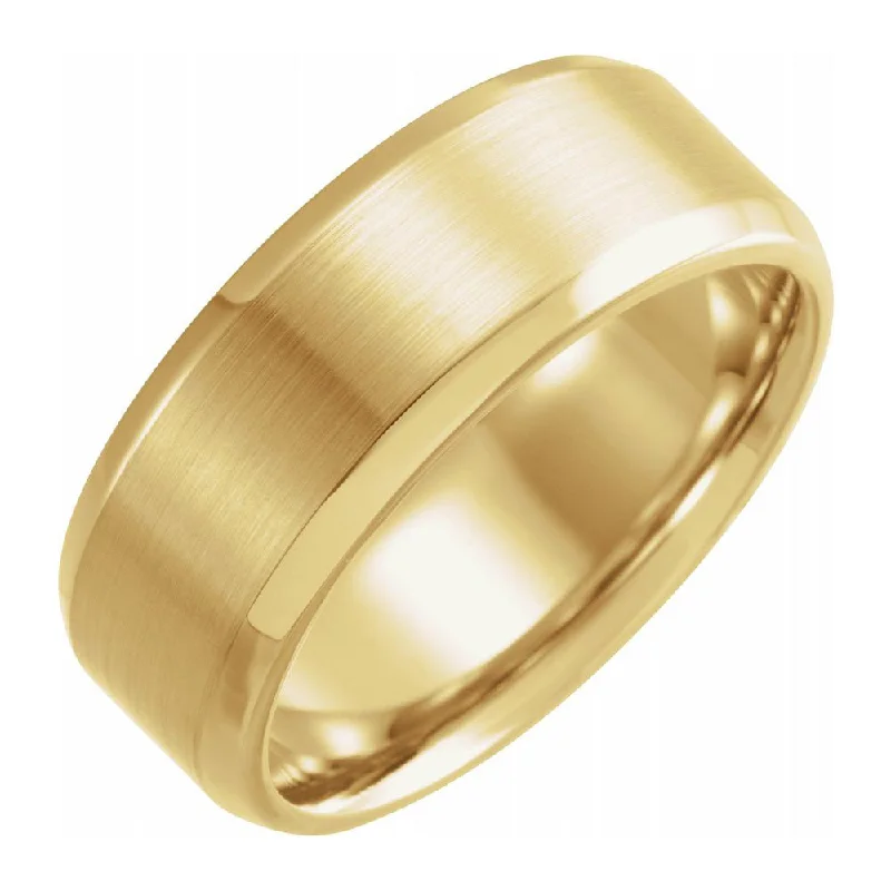 Ladies ring youthful design-8mm 14K Yellow Gold Beveled Edge Satin Comfort Fit Band