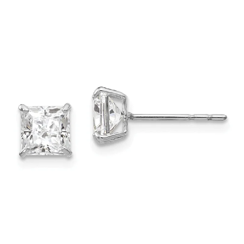 Ladies earrings custom options-5mm Princess Basket Set Cubic Zirconia Earrings in 14k White Gold