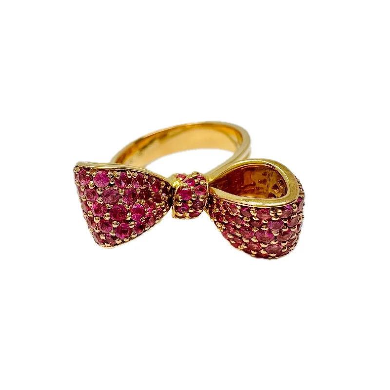 Ladies ring geometric shapes-Mimi So 18K Rose Gold Bow Ring with Pink Sapphires