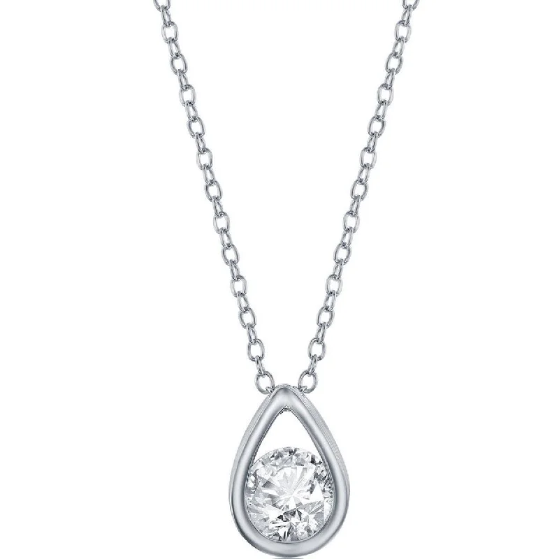 Ladies necklaces casual vibes-Classic Women's Necklace - Sterling Silver White Topaz Birthstone Pear-shaped | M-6891