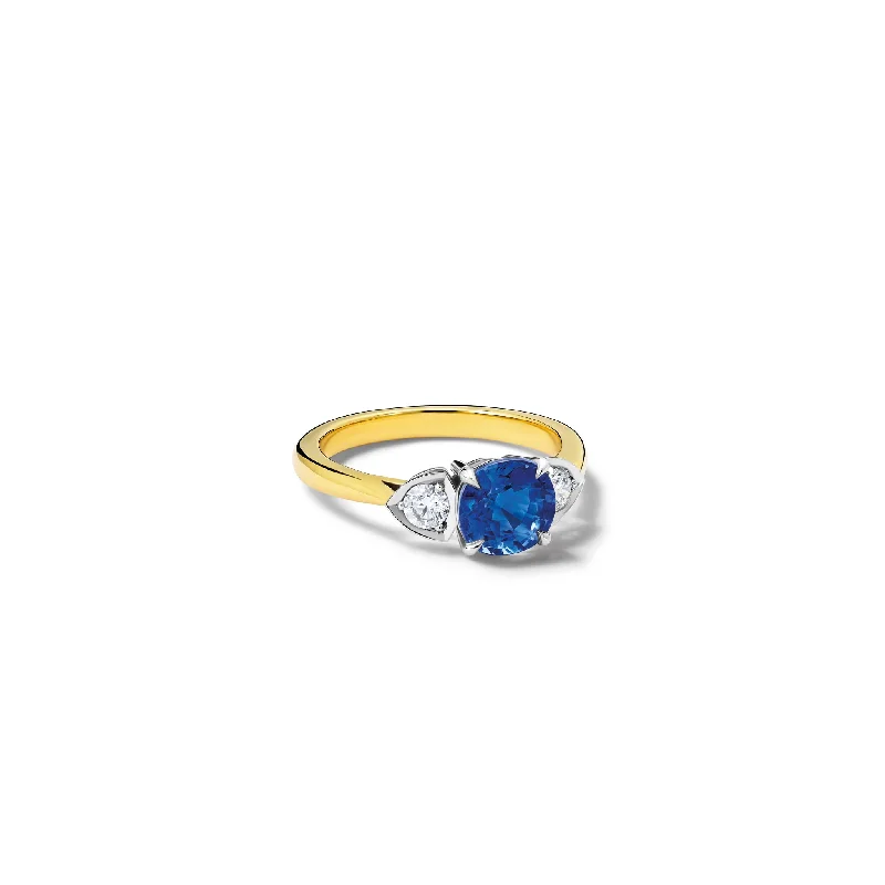 Ladies engagement rings luxury brands-Katie Round Engagement Ring 18ct White & Yellow Gold - Sapphire & Diamond