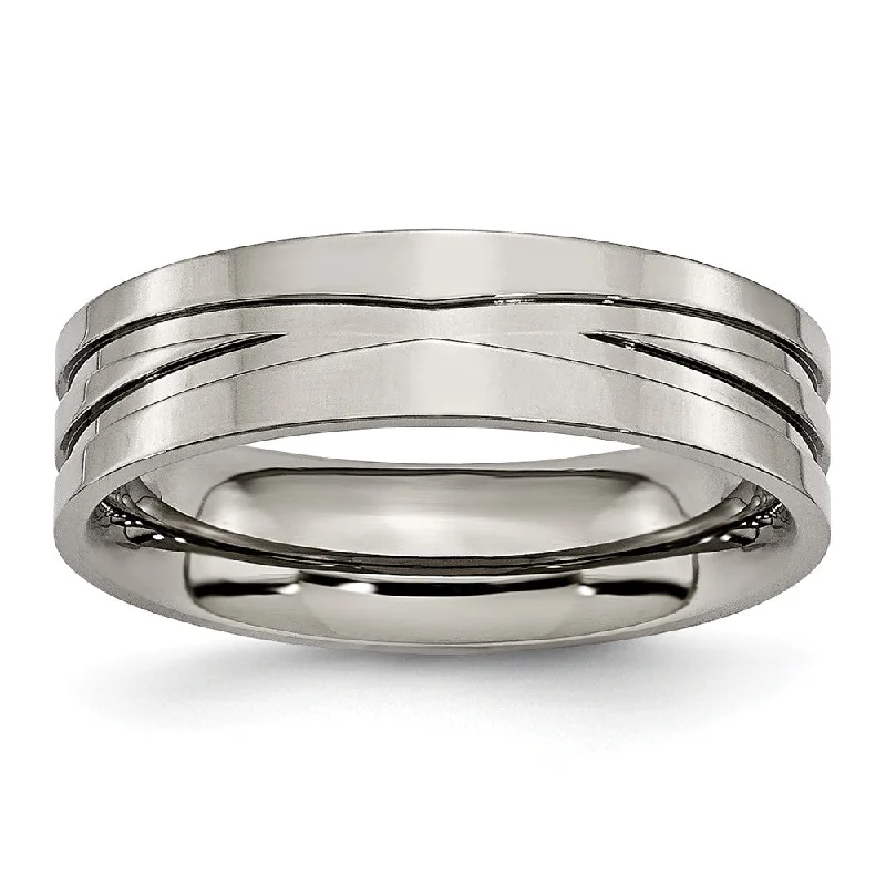 Ladies ring natural stones-Titanium 6mm Grooved And Polished Comfort Fit Band