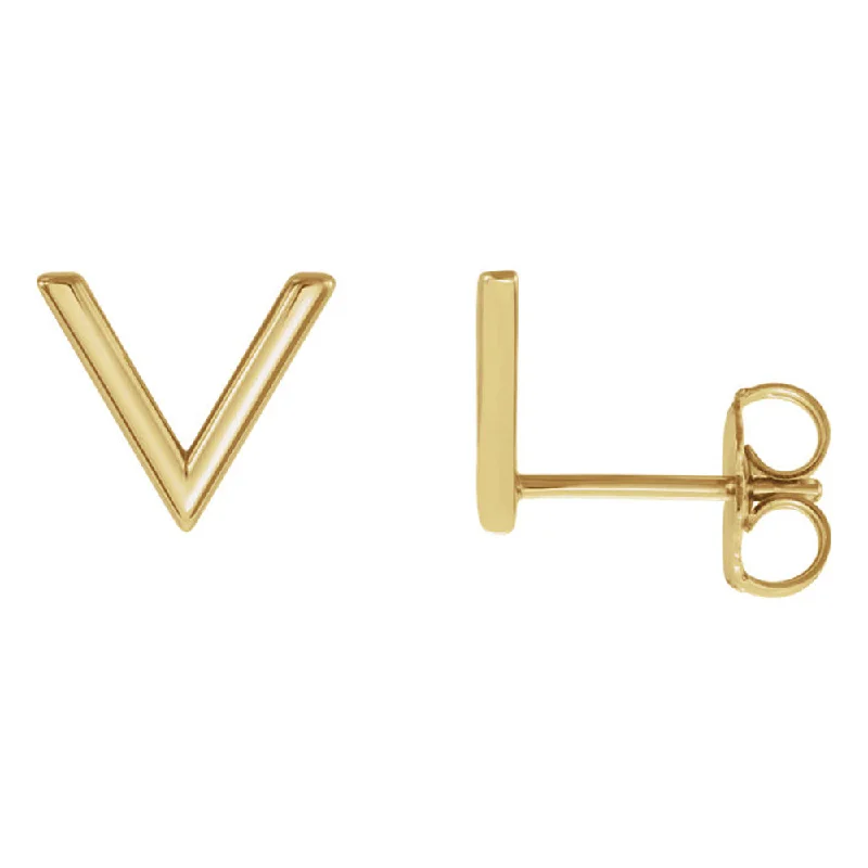 Ladies earrings dangle look-8 x 9mm (3/8 Inch) Polished 14k Yellow Gold Small 'V' Post Earrings