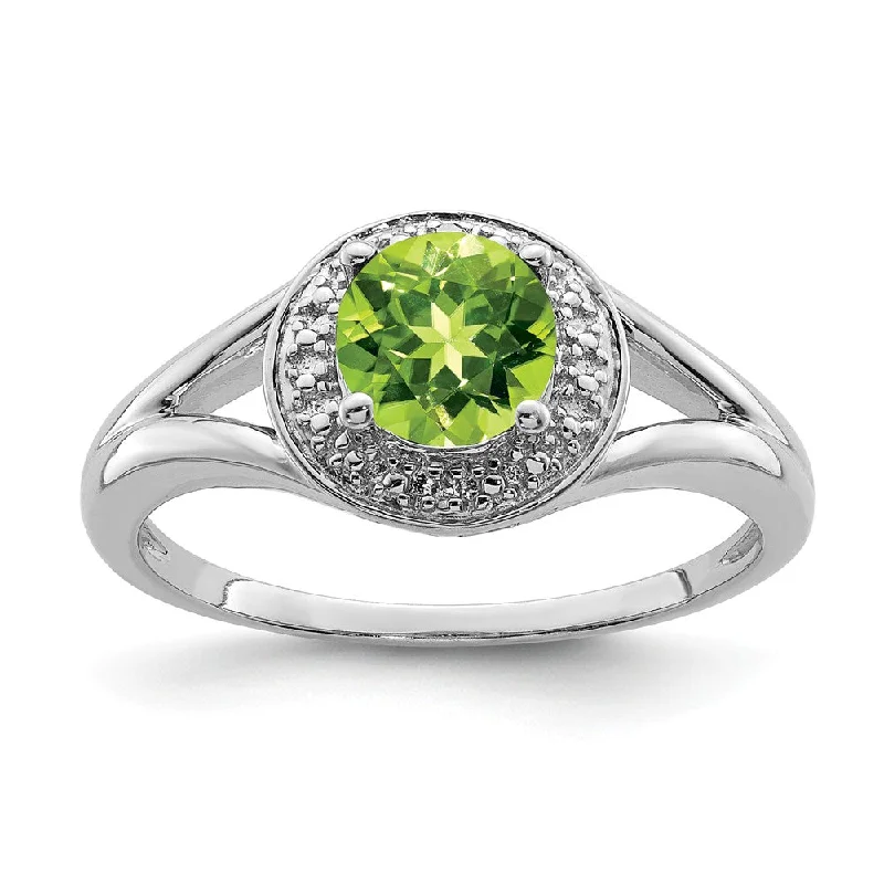 Ladies ring physical stores-Sterling Silver .01 Ctw Diamond & Round Peridot Ring