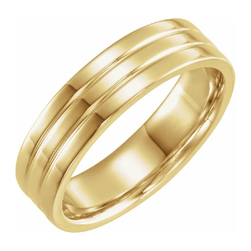 Ladies ring viral picks-6mm 10K Yellow Gold Polished Ridged Comfort Fit Band