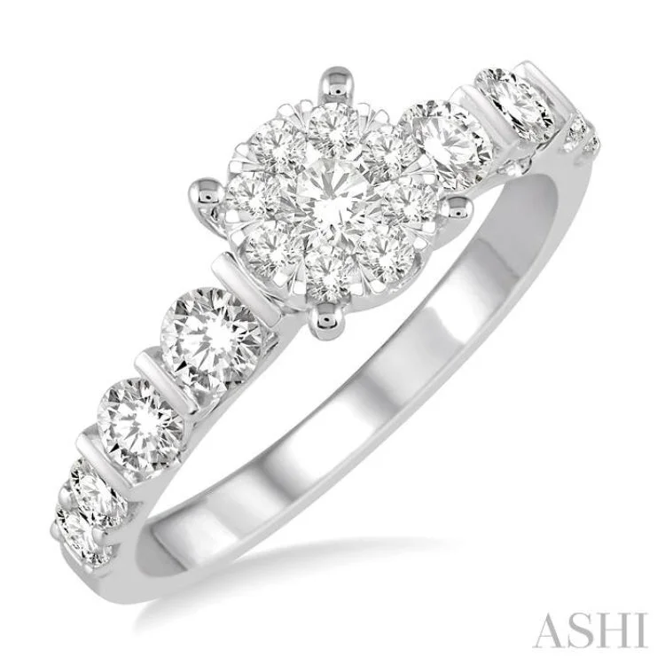 Ladies engagement rings top picks-1 Ctw Round Cut Diamond Lovebright Engagement Ring in 14K White Gold