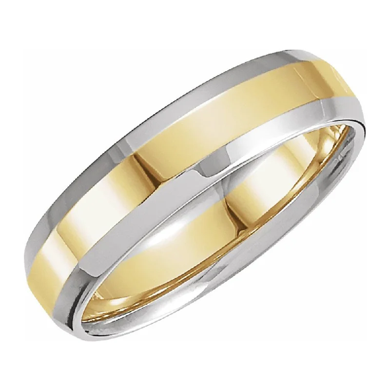 Ladies ring thumb design-6mm 14K White & Yellow Gold Beveled Edge Comfort Fit Band