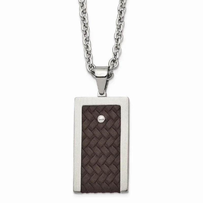 Ladies necklaces colorful stones-Stainless Steel Reversible Brushed & Polished with Brown Leather Necklace