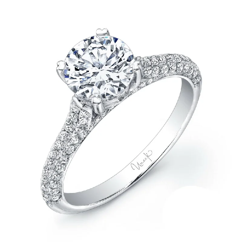 Ladies engagement rings best brands-Uneek Round Diamond Non-Halo Engagement Ring with Three-Sided Pave Upper Shank