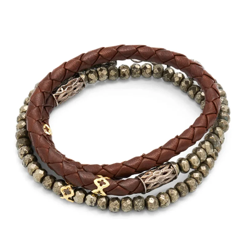 Ladies bracelets one-of-a-kind-Romero Pyrite Leather Wrap Bracelet