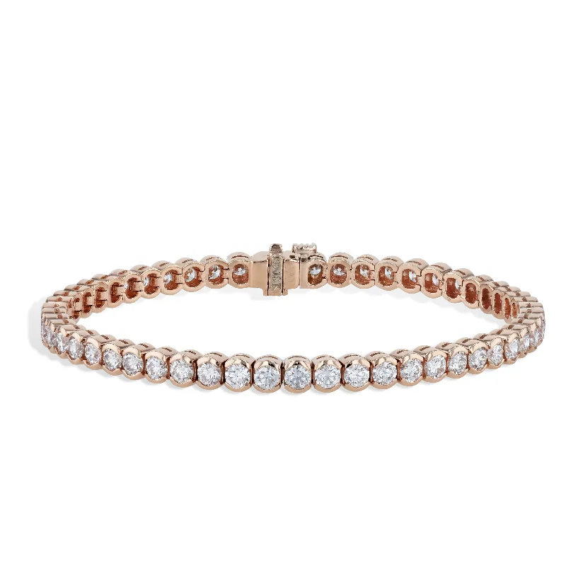 Ladies bracelets floral designs-Semi-Bezel Diamond Rose Gold Tennis Bracelet