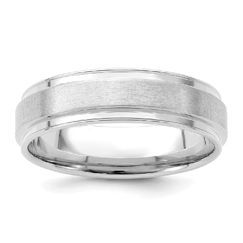 Ladies ring recommendations-6mm 14K White Gold Brushed Flat Ridged Edge Comfort Fit Band