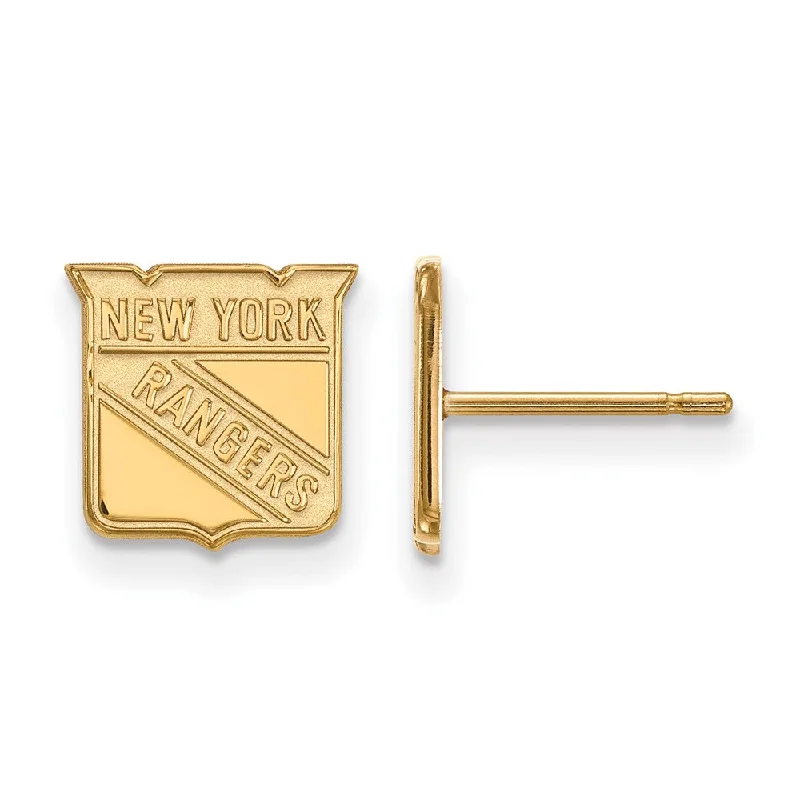 Ladies earrings statement pieces-SS 14k Yellow Gold Plated NHL New York Rangers XS Post Earrings