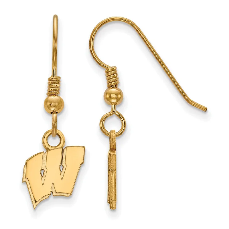 Ladies earrings casual vibes-14k Gold Plated Silver Univ. of Wisconsin XS (Tiny) Dangle Earrings