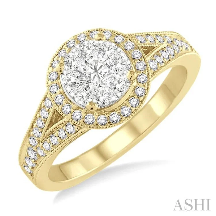 Ladies engagement rings anniversary upgrades-5/8 Ctw Lovebright Round Cut Diamond Engagement Ring in 14K Yellow and White Gold