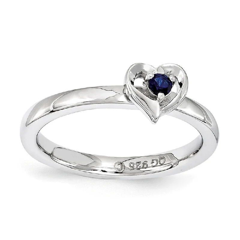 Ladies ring budget-friendly-Sterling Silver Stackable Expressions Created Sapphire 6mm Heart Ring