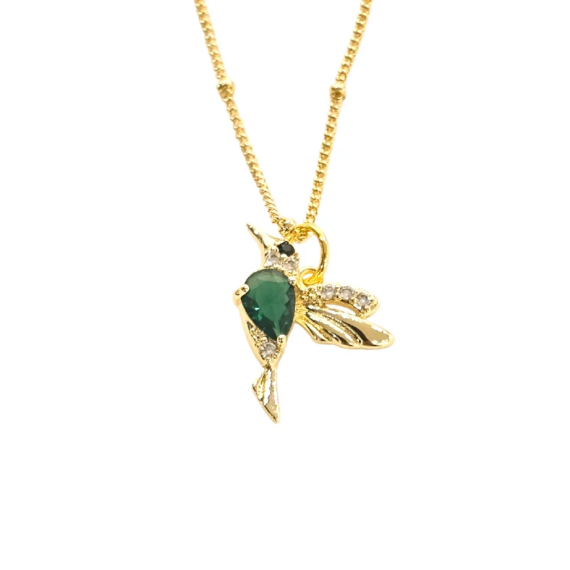 Ladies necklaces floral motifs-Hummingbird Crystal Necklace